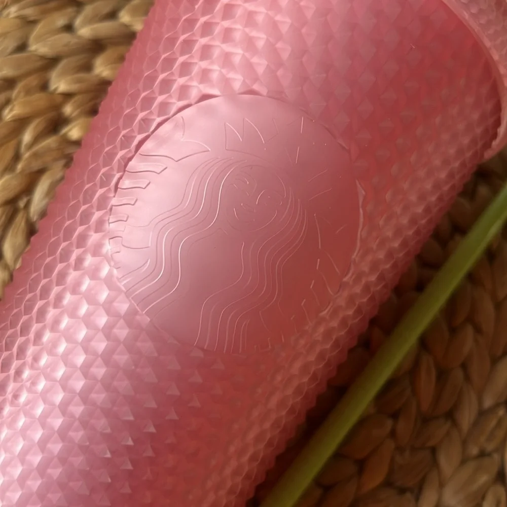 Starbucks Pink Textured Tumbler with Green Straw
